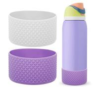 WK IEASON 2Pcs Silicone Water Bottle Boot For Owala 24oz, Protective Flask Bottom Cover Base For Owala Freesip Twist And Flip Flask Bottles (Diomond White/Purple, 24OZ)