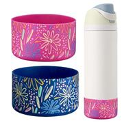 WK IEASON 2Pcs Silicone Water Bottle Boot for Owala 24oz, Protective Flask Bottom Cover Base for Owala FreeSip Twist and Flip Flask Bottles (Floral Print Carnation/Blue, 24OZ)