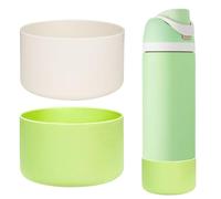 WK IEASON 2Pcs Silicone Water Bottle Boot for Owala 24oz, Protective Flask Bottom Cover Base for Owala FreeSip Twist and Flip Flask Bottles (Cream/Mint, 24OZ)
