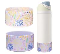 WK IEASON 2Pcs Silicone Water Bottle Boot for Owala 32oz, Protective Flask Bottom Cover Base for Owala FreeSip Twist and Flip Flask Bottles (Floral Print Clear/Fog, 32OZ)