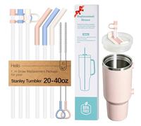WK ieason 6pcs Reusable Straws for Stanley 40 oz 30 oz Cup and Tumbler, 12 Inch Long Plastic Replacement Straws with Silicone Straw Tips, Straw Cover and Cleaning Brush As Stanley Cup Accessories