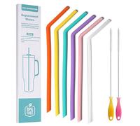 WK ieason Replacement Silicone Straws Reusable Bendy Drinking Starws Compatible with Stanley 20-40oz Tumblers and Other Brands with 2 Colorful Brushes, Color Non Toxic Straws for Toddler and Kids