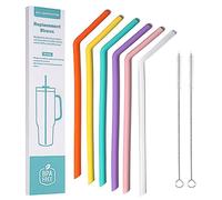 WK ieason Replacement Silicone Straws Reusable Bendy Drinking Starws Compatible with Stanley 20-40oz Tumblers and Other Brands with 2 Straw Brushes, Color Non Toxic Straws for Cocktail, Juice, Soda