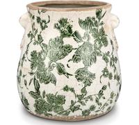 WK WENKRYGDN Ceramic Planter Pot, Vintage Oval Design, 5.9H x 3.5W x 5.7D inches, Indoor with Drainage Hole (Green)
