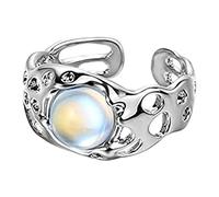 WKabnkn Opal Irregular Rings Y2K White Simple Flower Opening Hollow Aesthetic Vintage Jewelry For Women Girls Crystal For Women Silver Adjustable Natural Stone Open Silver
