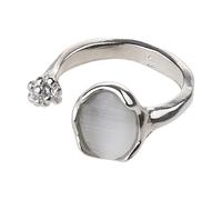 WKabnkn Opal Irregular Rings Y2K White Simple Flower Opening Hollow Aesthetic Vintage Jewelry For Women Girls Crystal For Women Silver Adjustable Natural Stone Open Silver