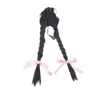 WKabnkn Pet Geese Dog Celebration Headpiece Long Braided Hairstyle Themed Outfit Synthetic Hair Simple Pet Photo Props Wigs With Ribbon