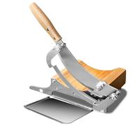 Wkantlaes Stainless Steel Manual Meat Slicer, Kitchen Tool for Cheese, Jerky, Biltong and Bread Cutting, Wooden Base Herb Chinese Cutter Machine Manual Radiused Beef and Ham Cutter for Home & Deli