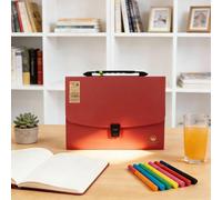 wkao 13 Pockets Accordion File Organizer, Red, A4 Expanding Document Holder, Multi-Layer Large Capacity with Portable Handbag for Office, School