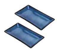 wkao 2 Pcs Ceramic Sushi Plates, 8.6 in / 21.8 cm Japanese-Style Porcelain Rectangular Serving Dish, Starry Blue Glaze, Commercial Dinnerware for Sushi, Sashimi, Appetizers