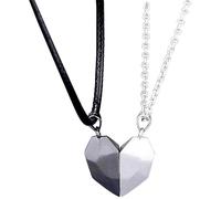 wkao 2 Pcs Hearts with Strong Attachment Force Matching Necklace for Couples, Black & White Pendant, Alloy Jewellery Set, Unique Splicing Design, His and Hers