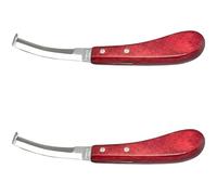 wkao 2 Pcs Hoof Knife, Right Hand Red Handle, 8.9 in / 22.5 cm Double Edge Curved Stainless Steel Blade, Hooves Trimming Tool for Horses, Cattle, Goats & Sheep