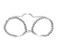 wkao 2 Pcs Matching Couple Bracelets Set, Attract Heart Charm With Strong Attachment Force, Alloy Silver Cuban Chain Pinky Promise Bracelets, Adjustable For Wedding Anniversary