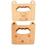 wkao 2 Pcs Safe Cutting Wooden Knife Set, 4.7 in Beech Wood Kitchen Tools for Young Chefs, Bear & Cat Shape, Easy Grip for Veggies Fruits