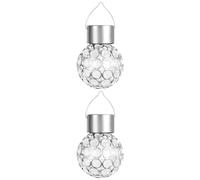 wkao 2 Pcs Waterproof Led Small Pendant Light, Solar Powered Globe Lighting With Colorful Changing, Decorative Hollow Acrylic Ball Lights, 5.9 X 3.1 In, For Garden Yard Lawn Patio