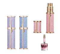wkao 3 Pcs Travel Perfume Bottles, 5ml / 0.17 fl oz, Refillable Mini Atomizer with Bottom Filling, Glitter Design, Pink, Purple, Blue