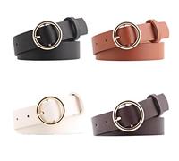 wkao 4 Piece Set Of Adjustable Pu Leather Belts For Girls, Sizes 3T-5T, Available In Black, Coffee, Tan, White With Round Buckle, Suitable For Everyday Use