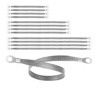 wkao Automotive Battery Cables 12 Pcs, Tinned Copper Engine Ground Straps, Silver Cables, 10 15 20 Inch Assortment, High Conductivity Corrosion Resistant