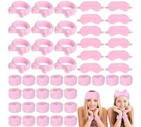 wkao Bulk 48 Pcs Spa Kit, Bow Headbands, Wristbands, and Eye Masks, Ideal for Women's Birthday Or Sleepover Party Favors