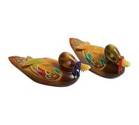 wkao Korean Style 2 Pcs Mandarin Duck Decor, Wedding Lucky Gift, Hand-Painted Wood Ducks, Bedroom Decor with Rope