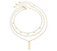 wkao Long Lariat Necklace for Women, Y-Shaped Star Three Layer Design, Copper Alloy, Adjustable for All Occasions, Stylish Elegant Present