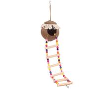 wkao Parrot Nest Swing Toy, Coconut Shell Bird House with Ladder, 5.1 in, Colorful Beads, Metal Hook, for Lovebird Finch Canary