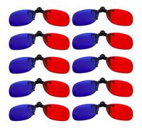 wkao Red and Blue Clip-On 3D Glasses Pack of 10, Rectangular Design for Amblyopia Training, Vision Improvement, and Strabismus Treatment, Fits Tv and Computer 3D Use