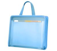 wkao Transparent Document Bag, Blue File Tote Bag with Zipper, 14.1 in Portable Accordion File Folder, High Capacity Exam Paper Organizer for Students