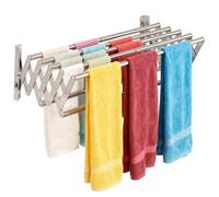 wkao Wall Mounted Clothes Airer, 7-Bar Drying Rack, Extendable Towel Rack 16.5-27.6 Inch, Heavy Duty Stainless Steel Towel Rail for Laundry, Bathroom, Balcony