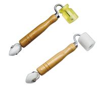 wkao Wallpaper Application Seam Roller, Double Head Design, Includes Flat & Edge Rollers, 9.8 in / 25 cm Length, with Galvanized Bracket and Beech Handle