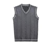 WKAYsIV All Weather Outerwear Men's Sleeveless Sweater Vest Striped Trim V Neck Pullover Vest Coat Wool for Men Dark Gray