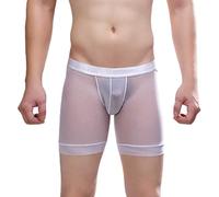 WKAYsIV Boxers Briefs for Men Mens Sports Transparent See Through Mesh Ice Silk Pouch Sexy Sexy Hip Revealing Underwear Mens Christmas Story Underwear (White, M)