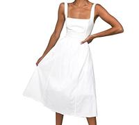 WKAYsIV Casual Mother of The Bride Dress Casual Dress for Women Sexy Square Neck Spaghetti Strap Solid Sleeveless Summer Loose Dress Vintage Dress Plus Size Women Casual White