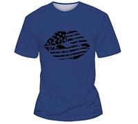 WKAYsIV Casual Summer Shirt Day Flag Print Two Spring/Summer Leisure Sports Comfortable Breathable Sweat Absorbing Crew Neck Short Sleeved T Shirt Big and Tall T Shirts for Men (Blue, XXXXL)