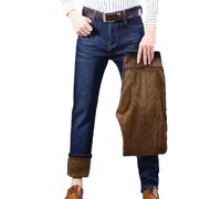 WKAYsIV Foam Star Male Thermal Trousers Snow Trousers Teddy Fleece Warm Lined Winter Trousers Straight Leg Plush Fleece Thermal Jeans Clothes for Men (Blue, 34)