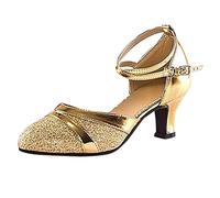 WKAYsIV High Heels with Strap Dancing Shoes Sequins Shoes Social Dance Shoe Clear Heel Covers Gold