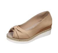WKAYsIV Hot Sandals Shoes for Women Ladies Fashion Summer Solid Canvas Butterfly Knot Open Toe Thick Sole Slope Heel Sandals Sparkly Sandals for Women Wedge Beige