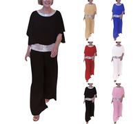 WKAYsIV Jumpsuit Outfit Wedding Womens Solid Color Round Neck Sequin Color Block Shirt Wide Leg Pants Two Piece Suit Womens Plus Size Black