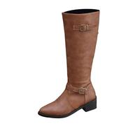 WKAYsIV Knee High Boots Flat Women's Slick Knee High Platform Boot, Black Pu, Casual Knee High Boots with Block Heel and Side Zipper, Vegan Winter Long Boots Chunky Loafers Shoes for Women 5 22.99
