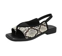 WKAYsIV Lace up Sandals for Women Flat Ladies Fashion Summer Leopard Print Leather Square Toe Open Toe Flat Sandals Animal Print Sandals for Women Zipper Back Grey