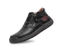 WKAYsIV Men's Ankle Boots Side Zip Slip on Handmade Walking Driving Shoes (Black-4, 7)