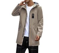 WKAYsIV Mens Anorak Jacket with Hood Men's Outerwear Slim Fitting Mid Length Zippered Men's Jacket Hooded Trench Coat Chef Coat Mens