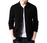 WKAYsIV Mens-Cardigan Comfort Unisex Women Men's Classic V Neck Long Sleeve Cardigans Knitted Plain Fleece Button Cardigan Sweater Front Pockets Cropped Cardigans for Women UK L 15.99 Black