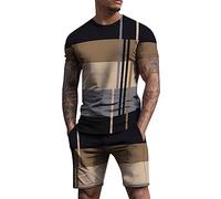 WKAYsIV Mens Homecoming Outfit Men's Short Suit 2 Piece Summer Sports Suit Short Sleeve Shorts Suit Casual Sports Suit Striped Printed T Shirt Long Suits for Men