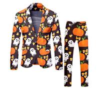 WKAYsIV Mens-Stripes-Tracksuit-Black Mens Dark Suit Men's Halloween Printed Suit Set Trousers Tops Jacket Men Coats Suit Men's Suits (Orange,XL)