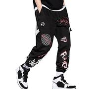 WKAYsIV Pants with Leg Zippers Hip Leggings Trousers Bouquets Hop Fashion Foot Pants Floral Harlan Men's Oversized Lettered Men's Pants Mens Thin Pants (Black, L)