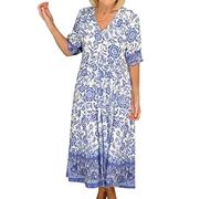 WKAYsIV Plus Size Dresses Girls Women Short Sleeve Floral Boho Dress Summer Sundress Casual Wrap V Neck A Line Boho Maxi Dress Plus Size Hell Bunny Dresses Blue