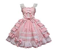 WKAYsIV Ruffle Dress Fashion Women Vintage Gothic Bow Lace Flounce Long Sleeve Patchwork Dress Skimpy Dresses for Women Party Pink