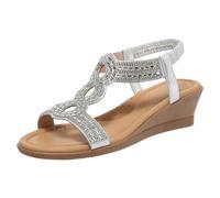 WKAYsIV Sandals for Women Flat Size 6 Women Shoes with Sloping Heels and Thick Soled Sandals Fashionable with Diamonds Wearing Bohemian Sandals On The Beach Espadrille Sandals Platform (Silver, 6)