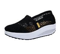 WKAYsIV Sneaker Women Shoes Size 13 Sandals for Women Ladies Mesh Lace Breathable Rocking Shoes Wedge Platform Casual Shoes No Tennis Shoes Black